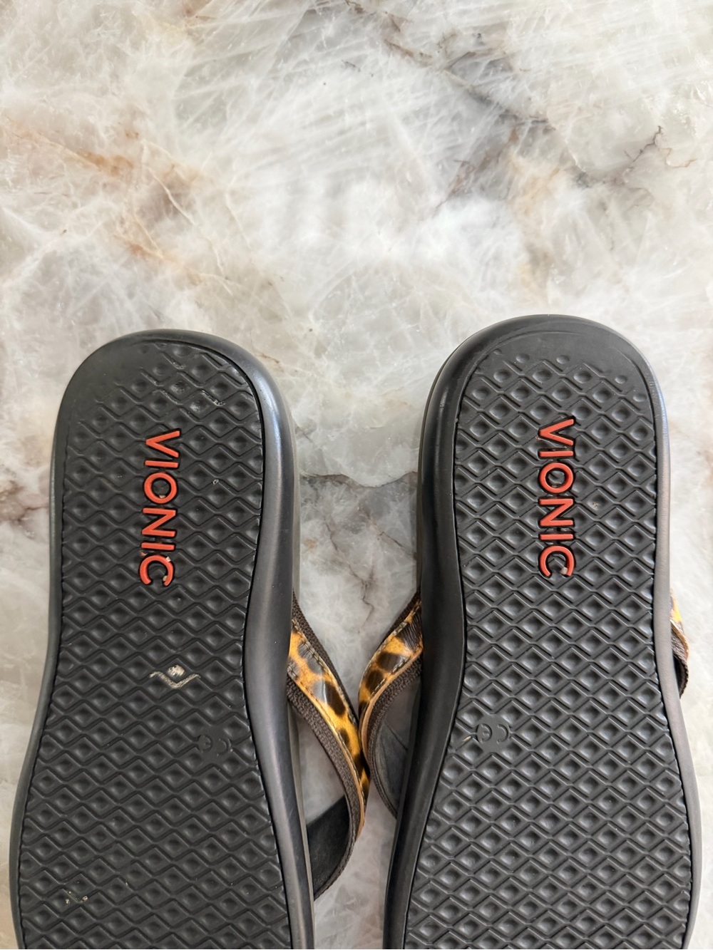 Vionic Brown Leopard Print Flip Flops, Thong Sandals - Picture 3 of 5